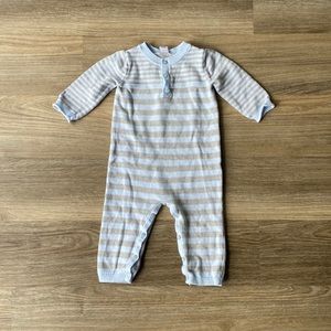 JANIE & JACK PALE STRIPPED FINE KNIT ONE-PIECE ROMPER BLUE BROWN KIDS 12-18 MONS